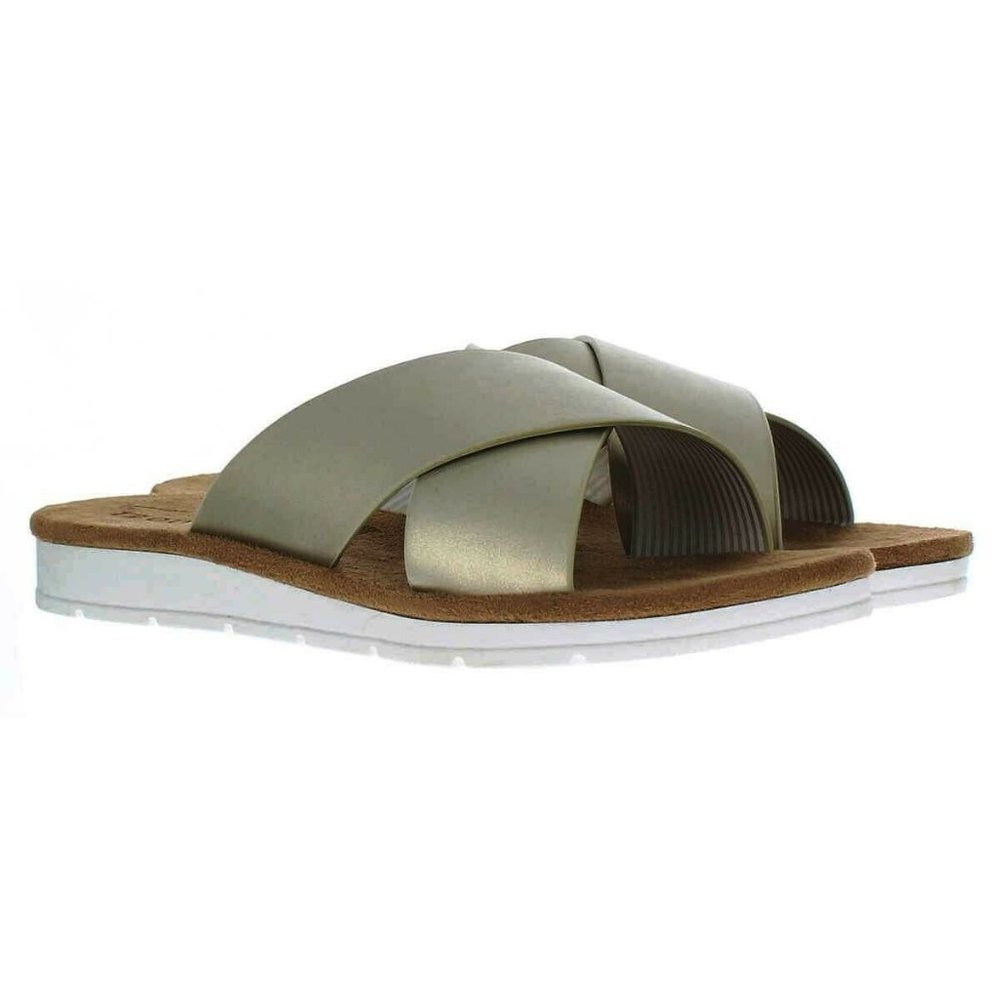 IZOD Womens Alyssa Gold Strap Slide Sandal Slip-on